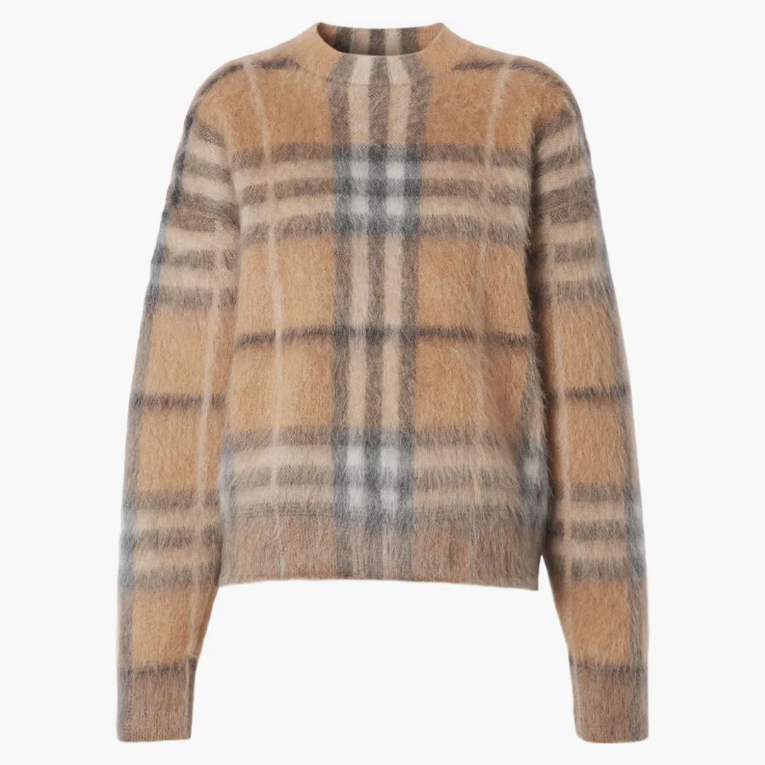 Burberry Womens Check Jacquard Woven Sweater Beige