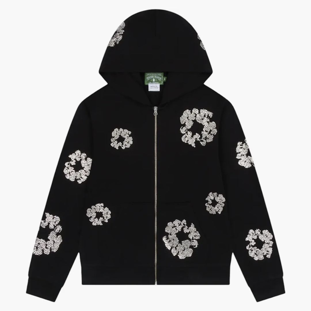 Denim Tears Cashmere Swarovski Cotton Wreath Zip Hoodie Black