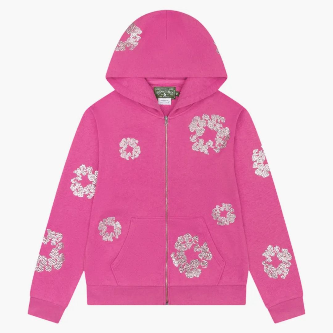 Denim Tears Cashmere Swarovski Cotton Wreath Zip Hoodie Pink