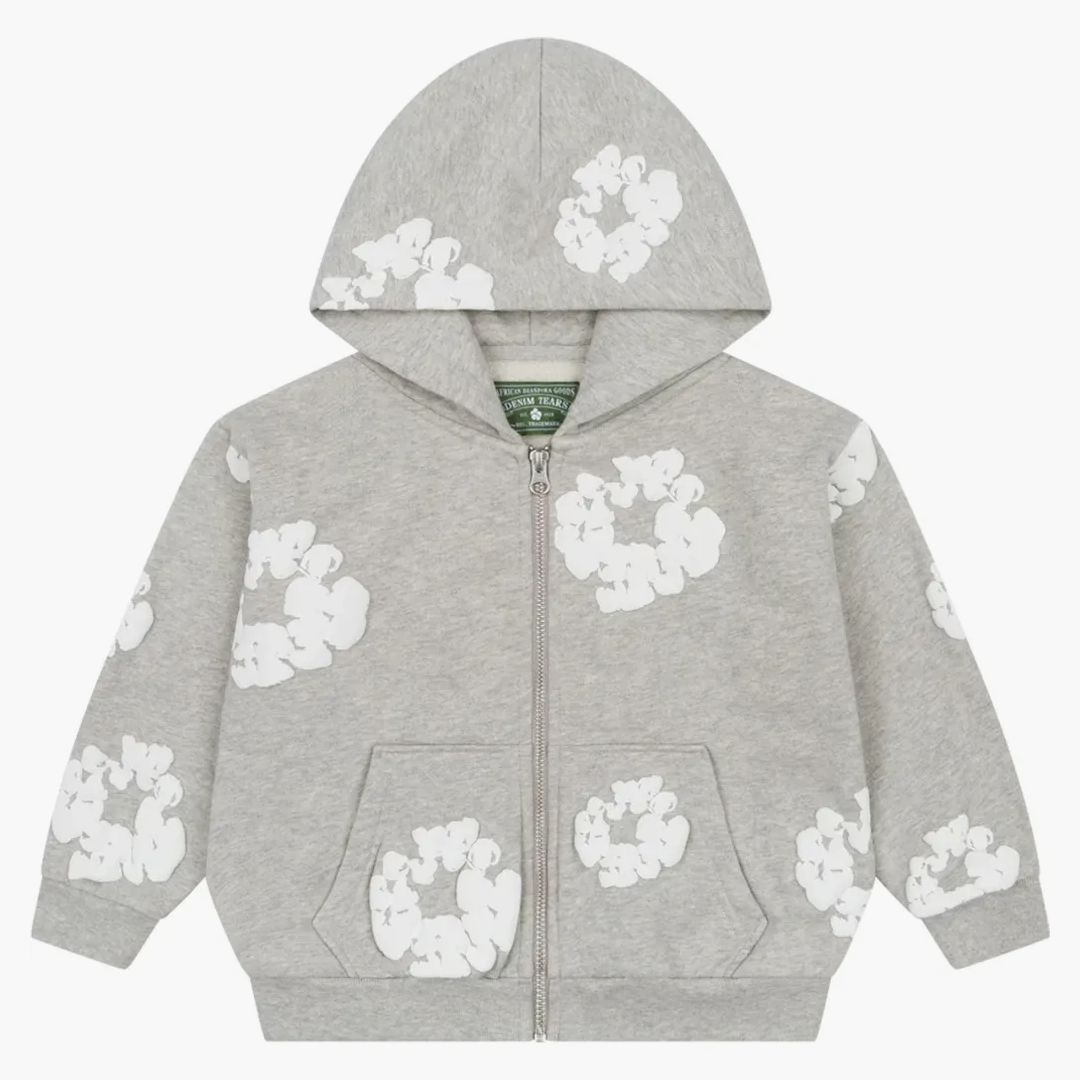 Denim Tears Kids Cotton Wreath Zip Hoodie Grey