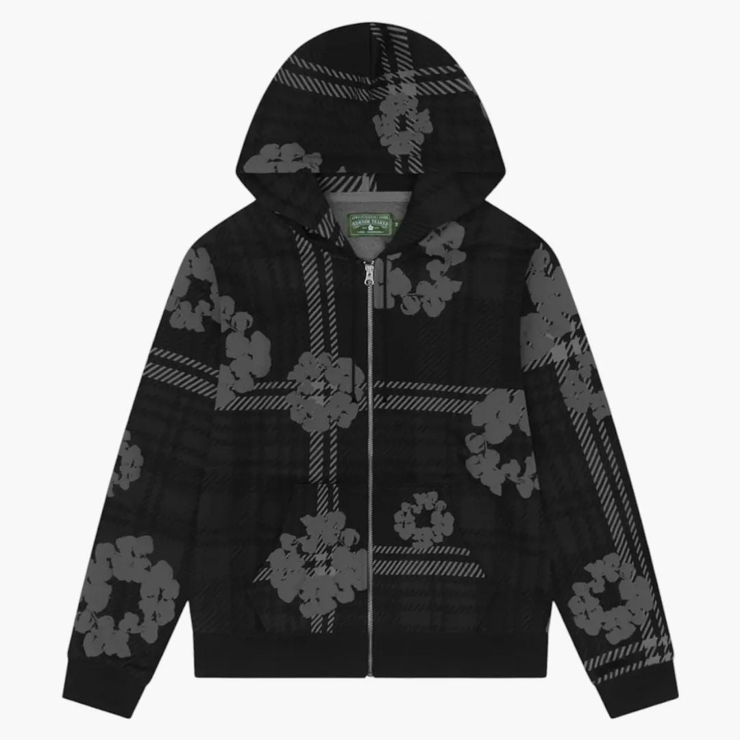 Denim Tears Plaid Cotton Wreath Zip Hoodie Black