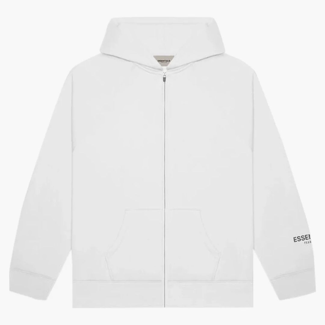 Fear Of God Essentials 3d Silicon Applique Full Zip Up Hoodie White