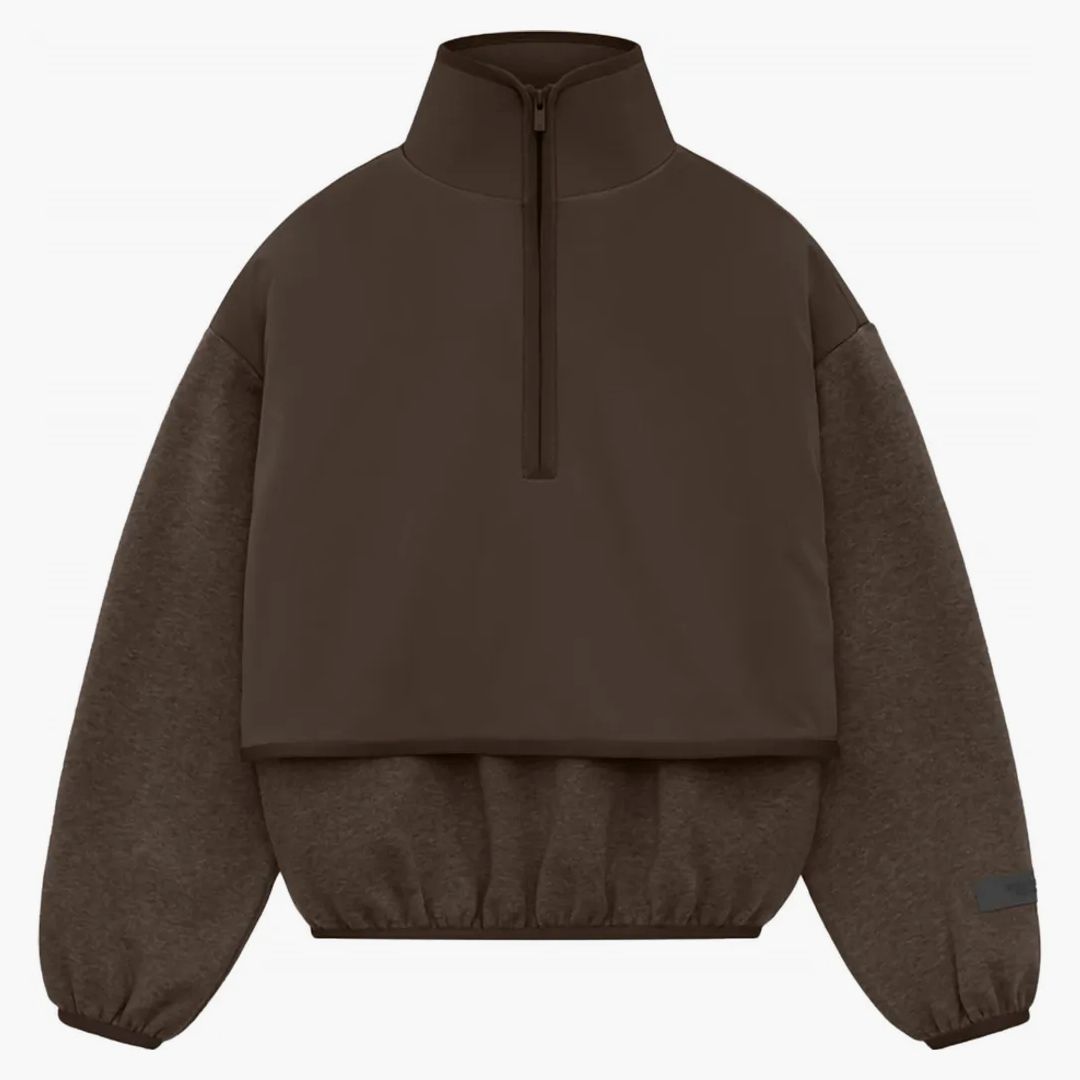 Fear Of God Essentials Core Collection Kids Nylon Fleece Mockneck Wood/heather Wood