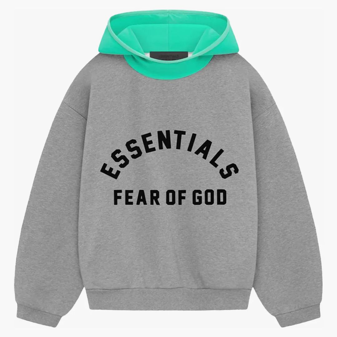 Fear Of God Essentials Kids Nylon Fleece Hoodie Dark Heather Oatmeal/mint Leaf