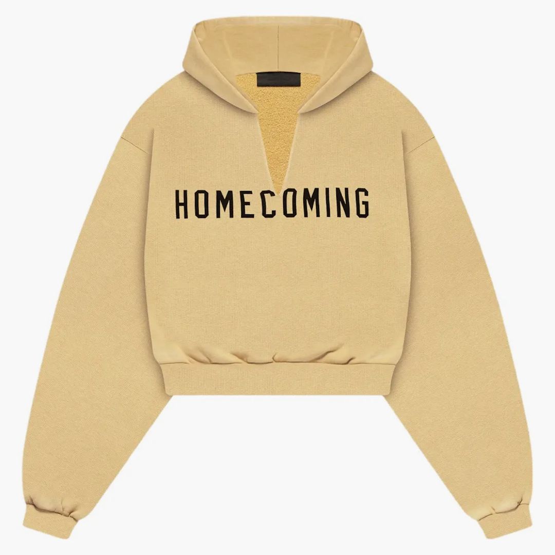 Fear Of God Essentials Womens Heavy Fleece Cropped V-neck Hoodie Amber