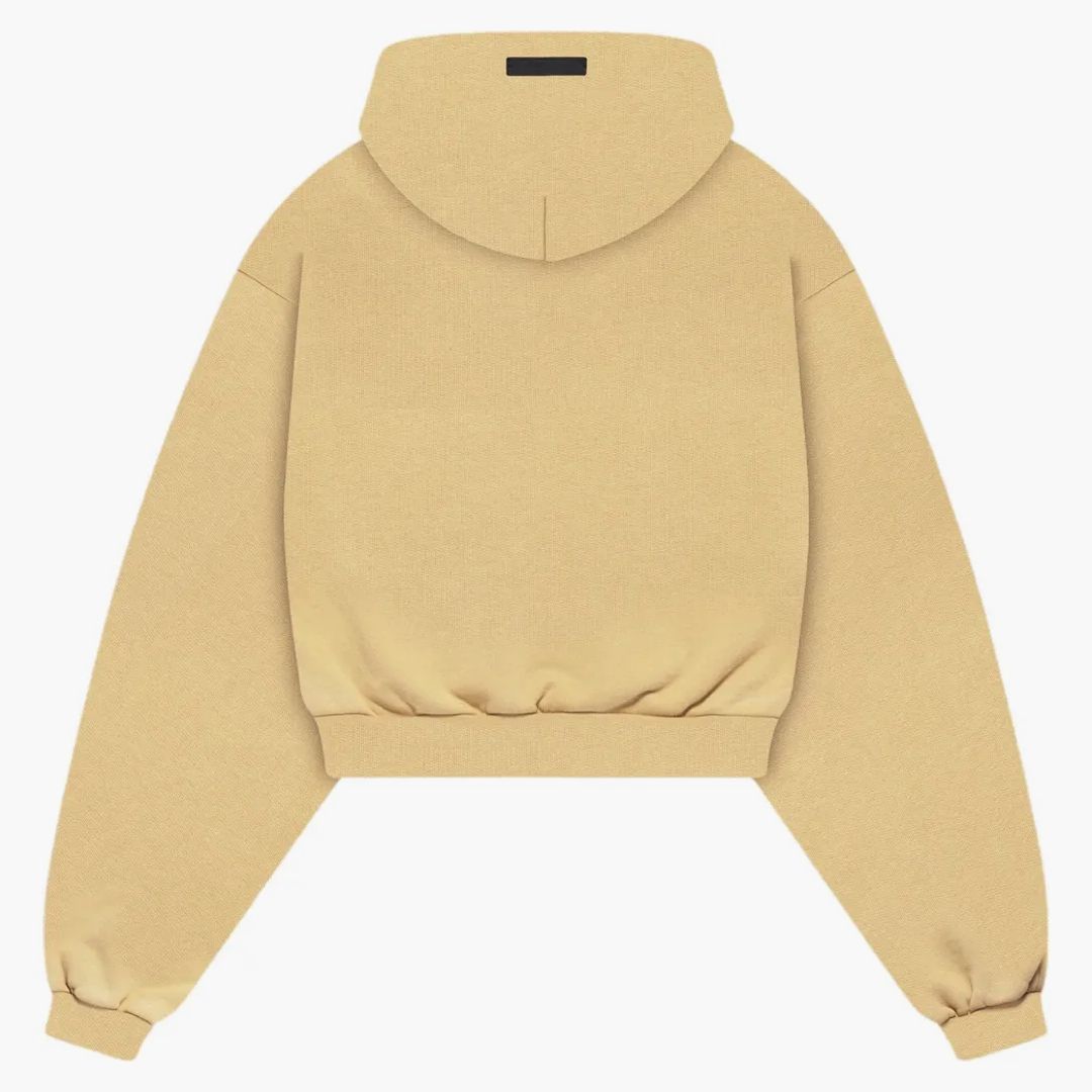 Fear Of God Essentials Womens Heavy Fleece Cropped V-neck Hoodie Amber