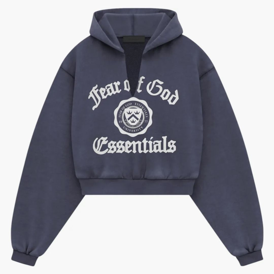 Fear Of God Essentials Women's Heavy Fleece Cropped V-neck Hoodie Marine