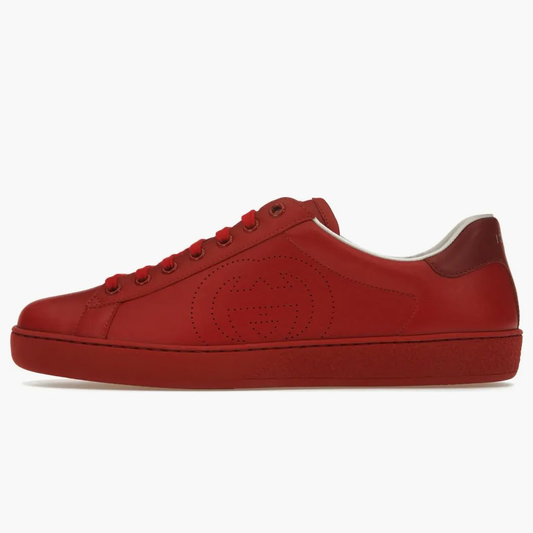 Gucci Ace Perforated Interlocking G Red