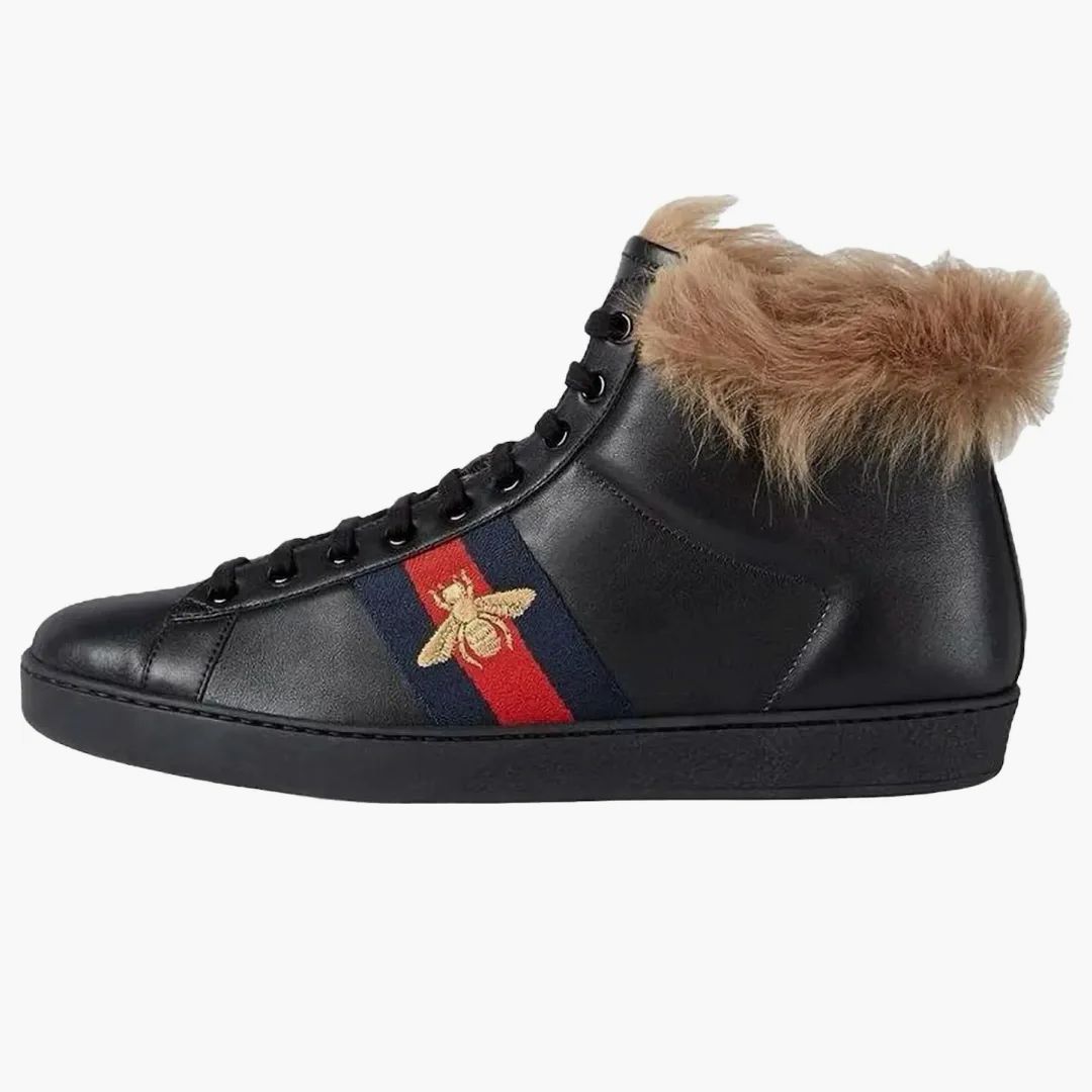 Gucci Ace Stripe High-top Black Fur