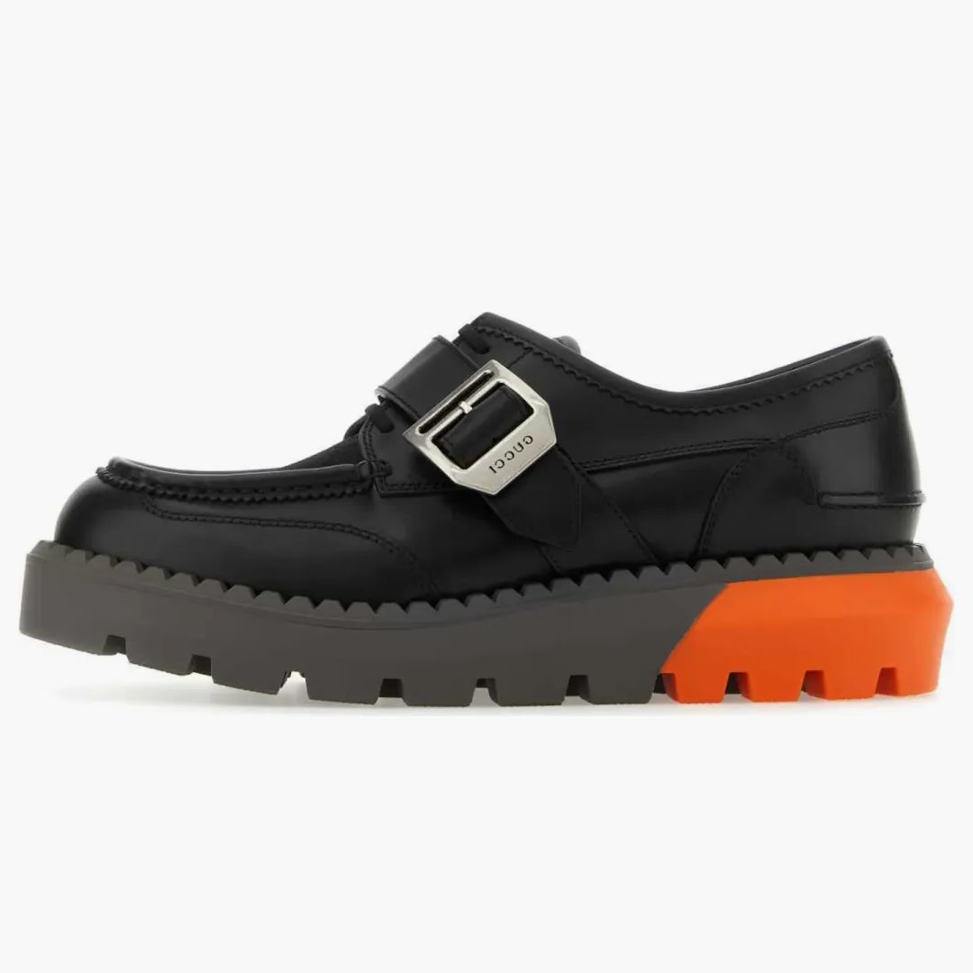 Gucci Lace Up Shoe Buckle Black Orange