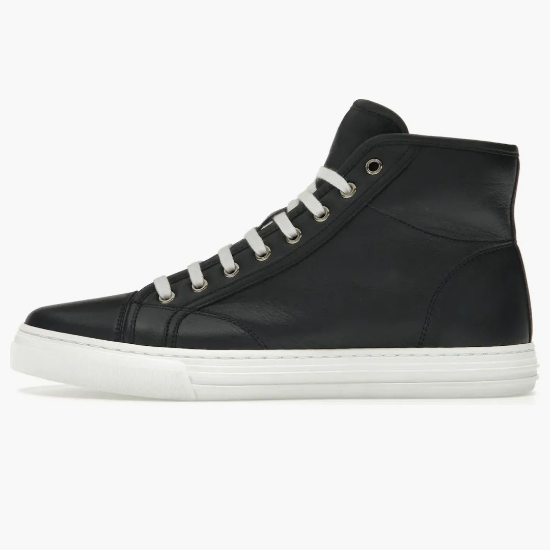 Gucci Leather High Top Sneaker Dark Blue
