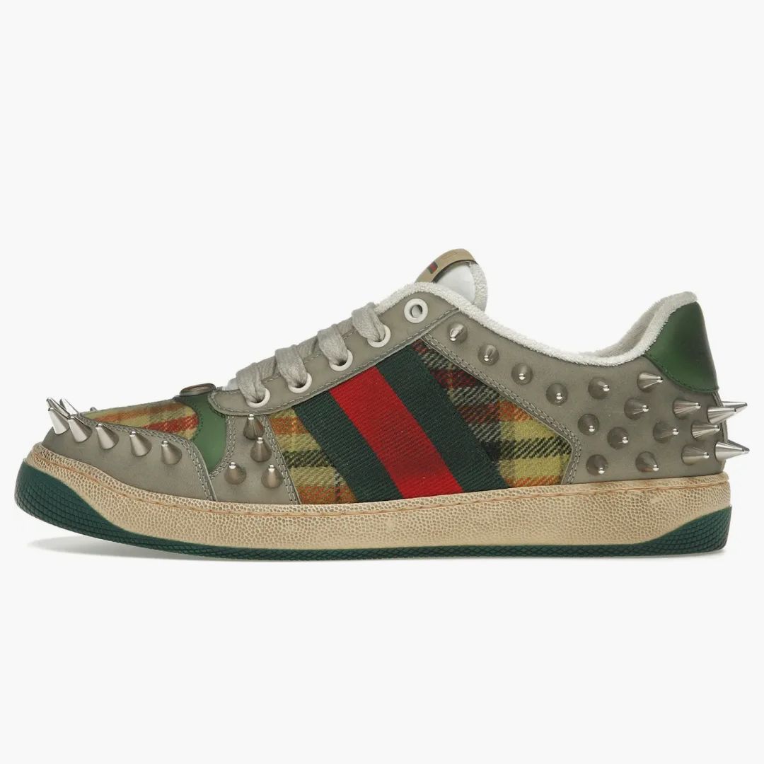 Gucci Screener Gg Leather Sneaker Beige Metallic Silver Green