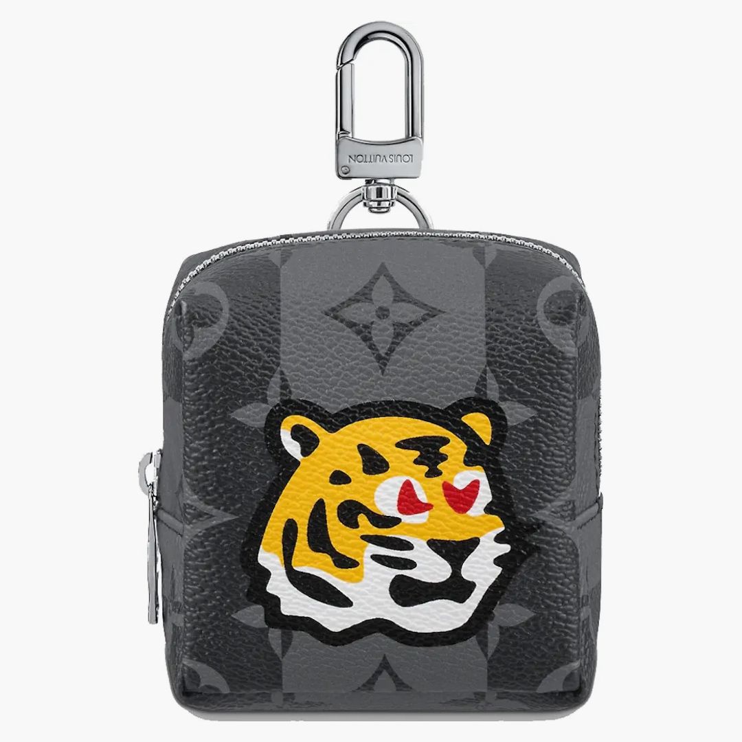 Louis Vuitton X Nigo Lv Made Squared Pouch Bag Charm Monogram Stripes Graphite
