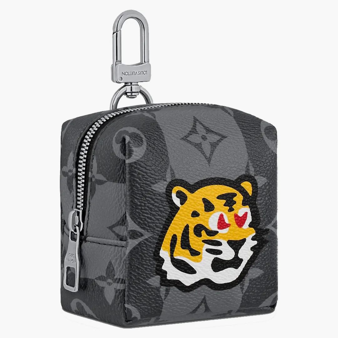 Louis Vuitton X Nigo Lv Made Squared Pouch Bag Charm Monogram Stripes Graphite