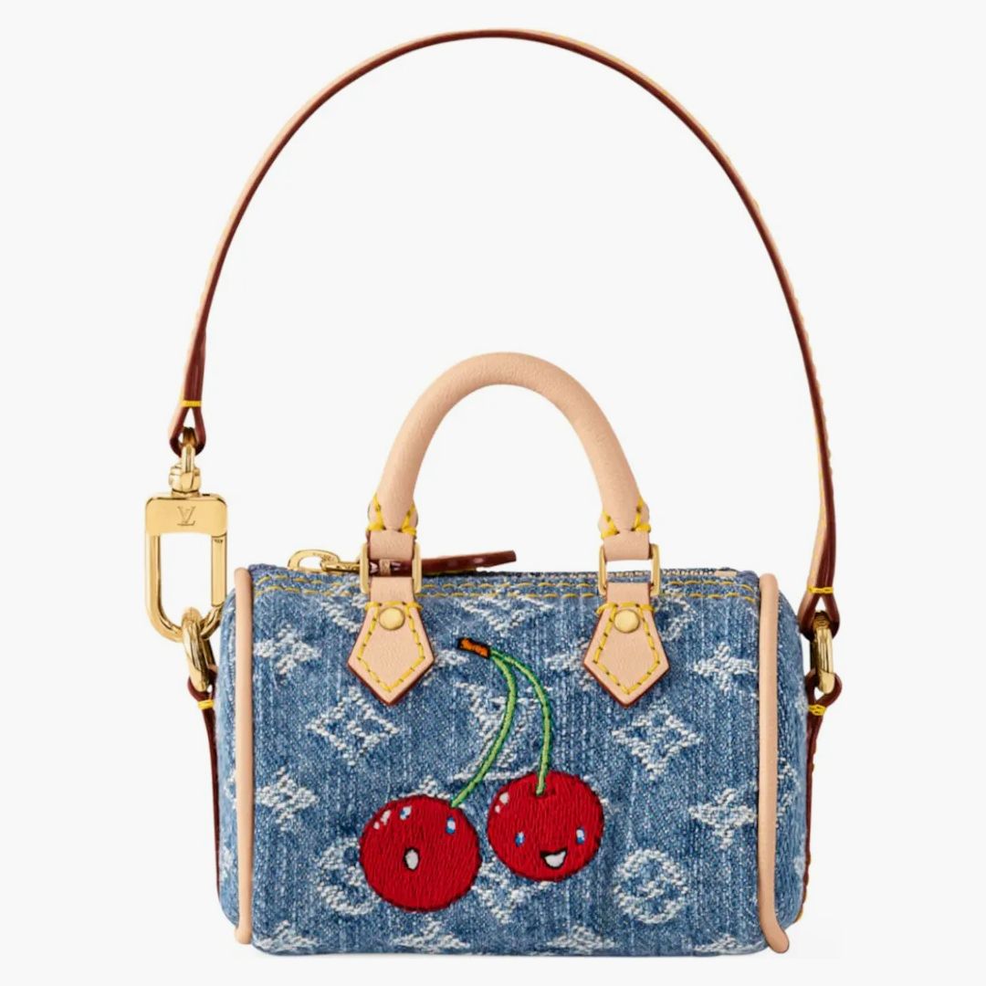 Louis Vuitton X Takashi Murakami Cherry Micro Speedy Denim Cerise Bag Charm Denim Monogram