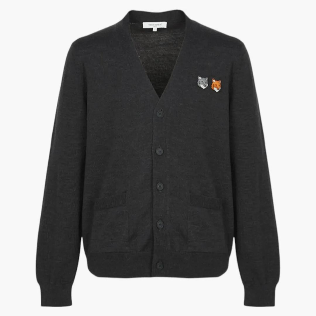 Maison Kitsune Double Bold Fox Head Cardigan Charcoal