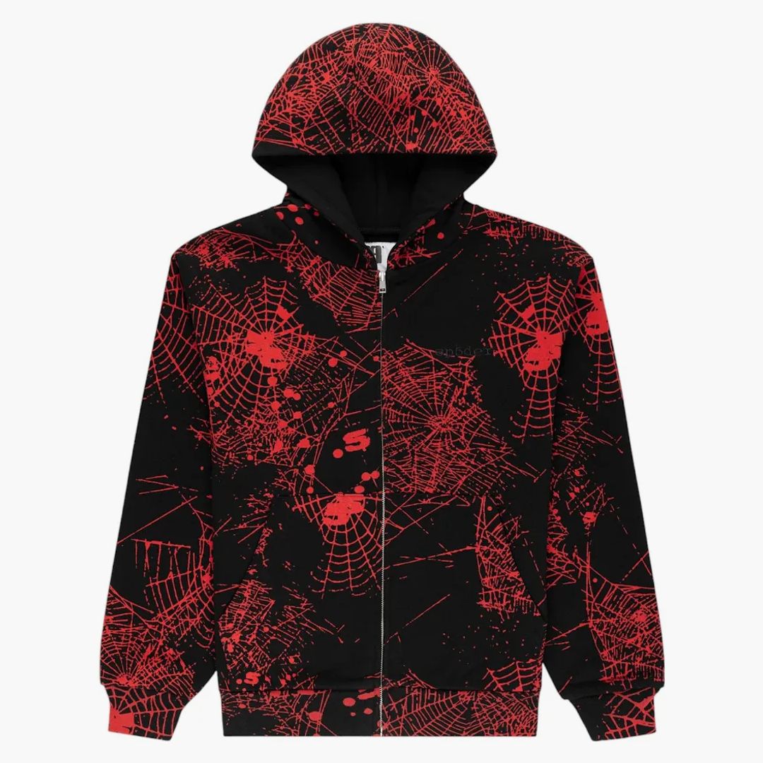 Sp5der Aop Web V2 Zip Up Hoodie Black