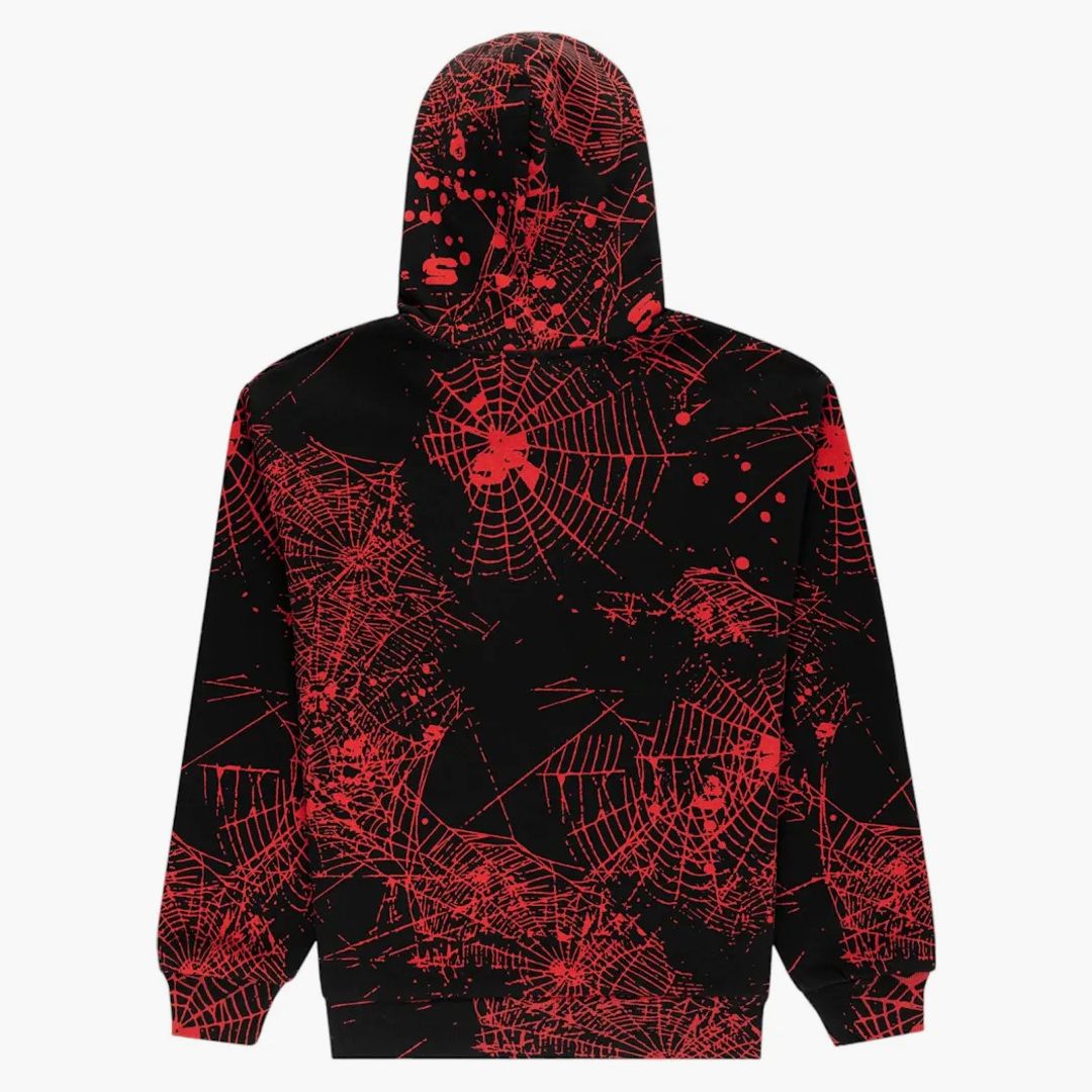Sp5der Aop Web V2 Zip Up Hoodie Black