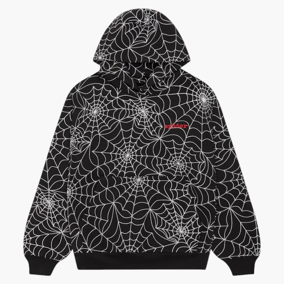 Sp5der Embroidered Aop Hoodie Black