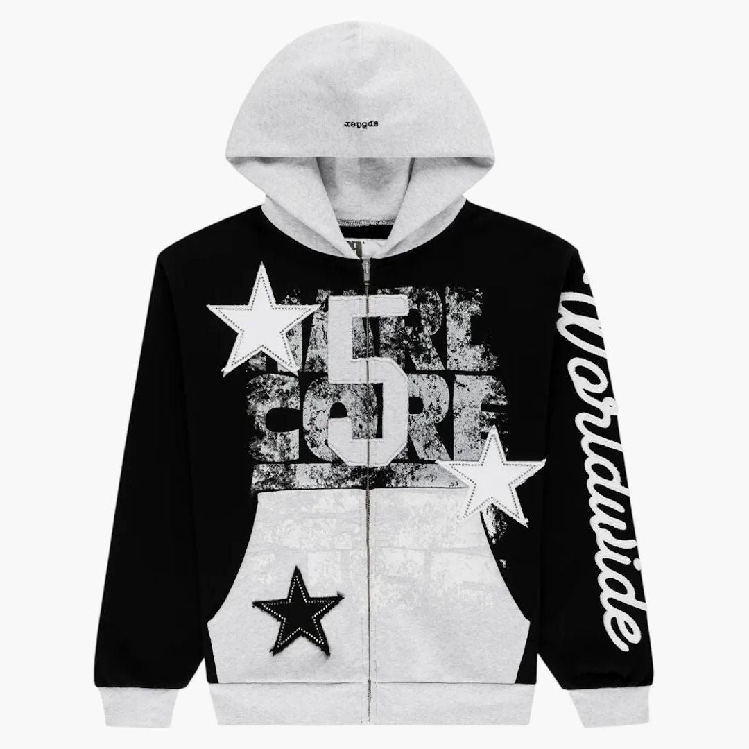Sp5der Triple 5 Stitch Zip Up Hoodie Black