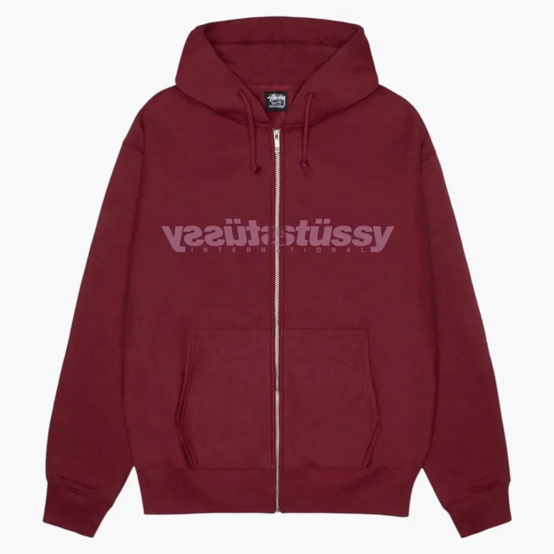 Stussy Mirror Zip Hoodie Wine