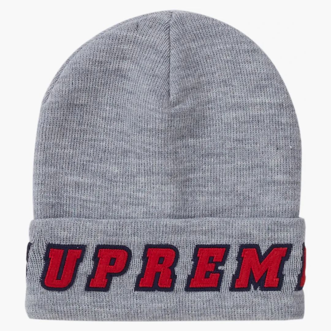 Supreme Felt Logo Beanie Heather Grey
