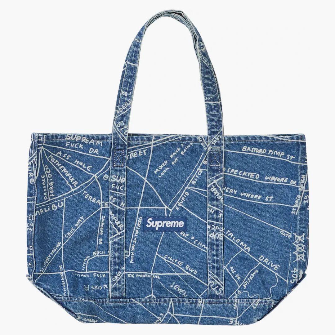 Supreme Gonz Map Denim Tote Washed Blue