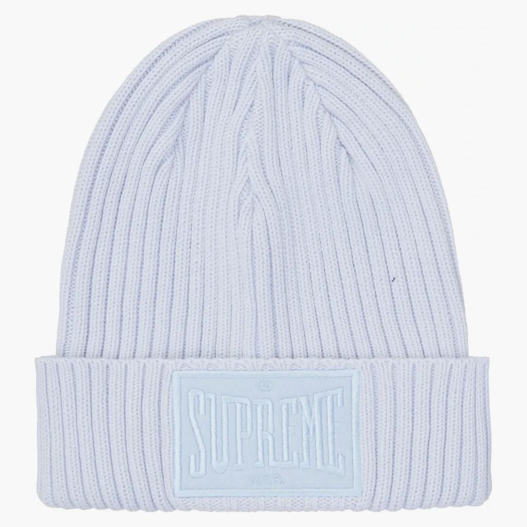 Supreme Overdyed Patch Beanie Light Blue