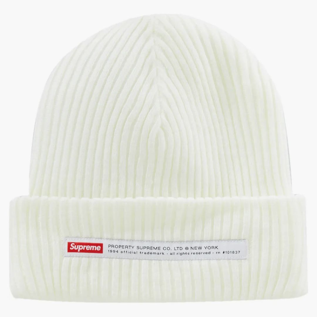 Supreme Property Label Beanie White