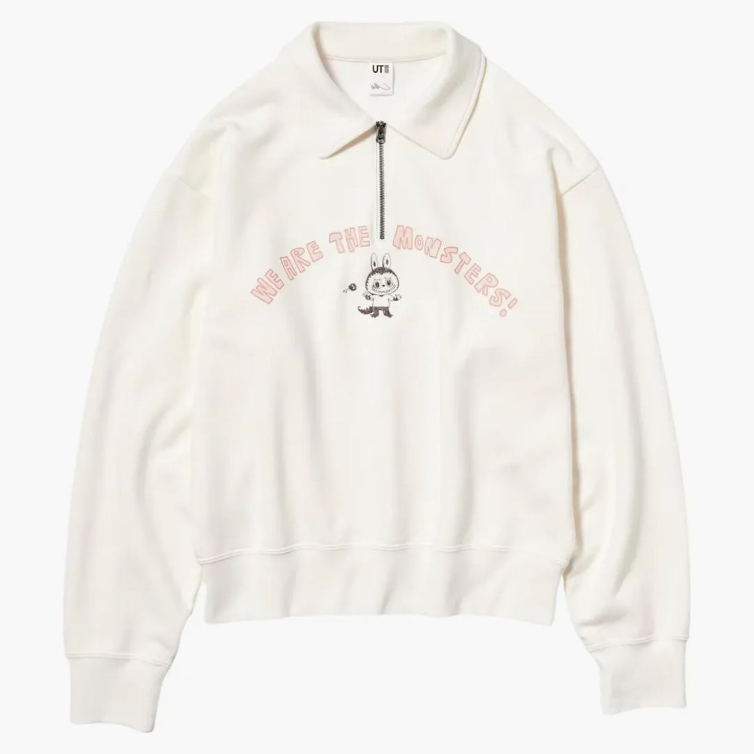 Uniqlo X Pop Mart The Monsters Women's Half-zip Sweatshirt Off White